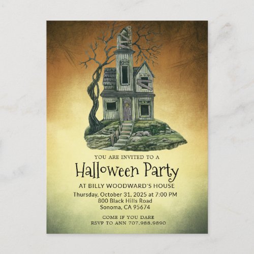 Haunted House Halloween Party Invitation Postcard