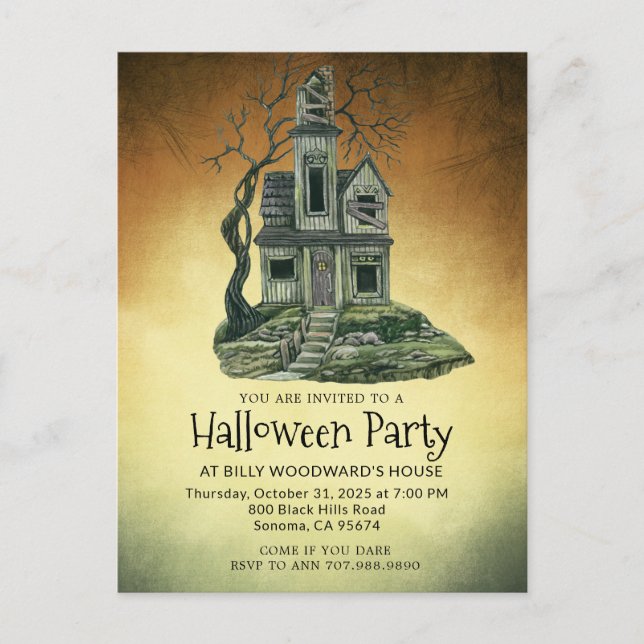 Haunted House Halloween Party Invitation Postcard (Front)