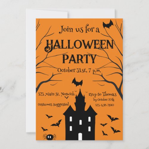 Haunted House Halloween party orange Invitation