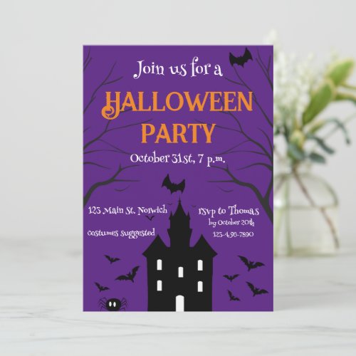 Haunted House Halloween party purple Invitation