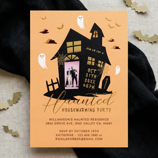 Haunted House Halloween Photo Housewarming Party Foil Invitation (Haunted House Halloween Photo Housewarming Party Foil Invitation)