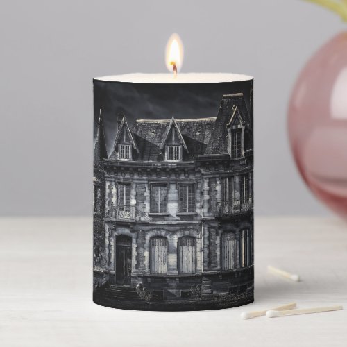 Haunted House Halloween Pillar Candle