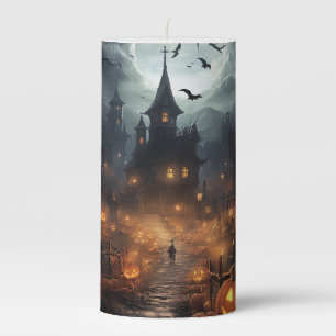 Haunted House Halloween Pillar Candle