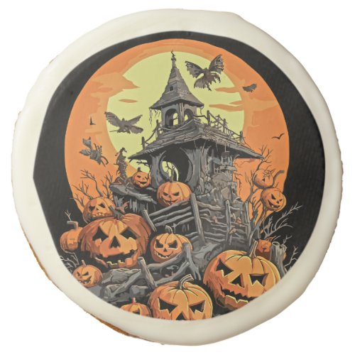 Haunted House Halloween Pumpkin Patch Sugar Cookie