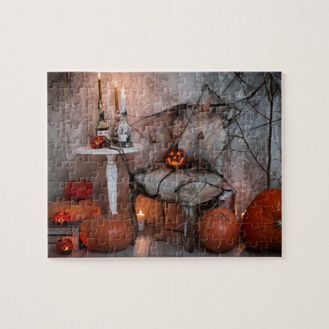 Haunted House Halloween Pumpkins Candles Jigsaw Puzzle (Horizontal)
