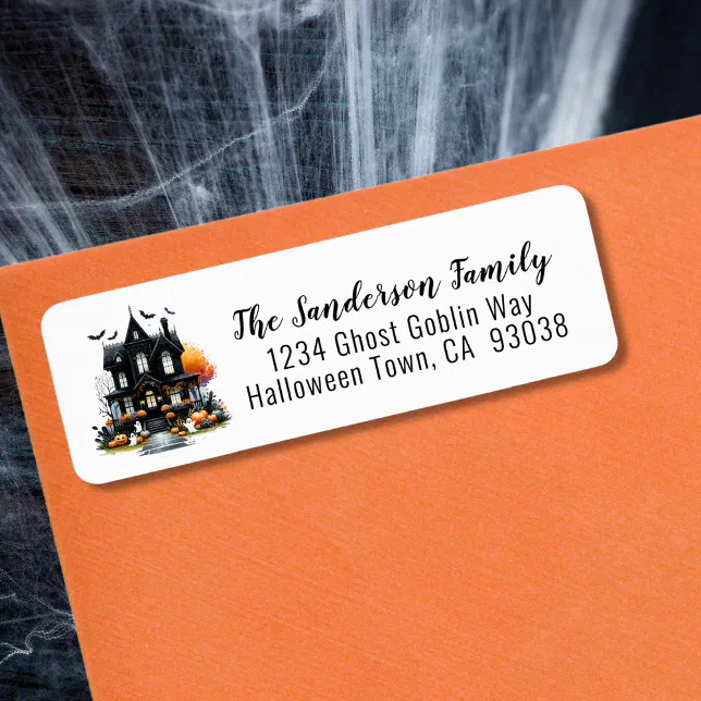 Haunted House Halloween Return Address Label | Zazzle