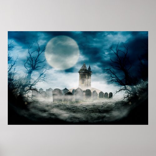 Haunted house Halloween scene Poster