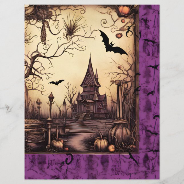 Haunted House Halloween Scrapbook Paper (Front)