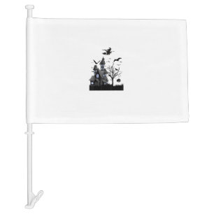 Haunted House Halloween T-Shirt Flying Bats, Witch Car Flag