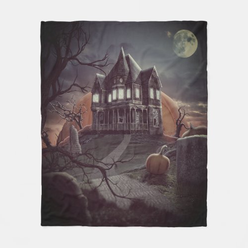 Haunted House Halloween Themed Fleece Blanket