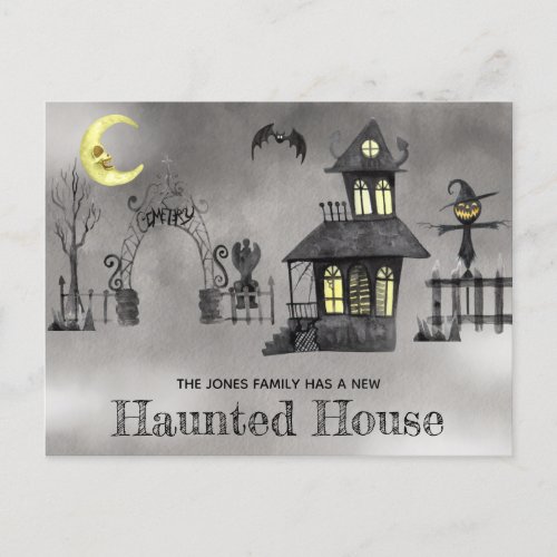 Haunted House Halloween Themed Moving Annoucement Postcard