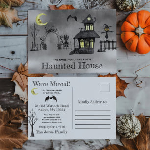 Haunted House, Halloween Themed Moving Annoucement Postcard
