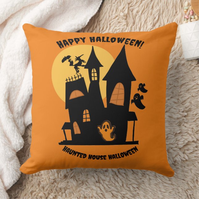 Haunted House Halloween  Throw Pillow (Blanket)