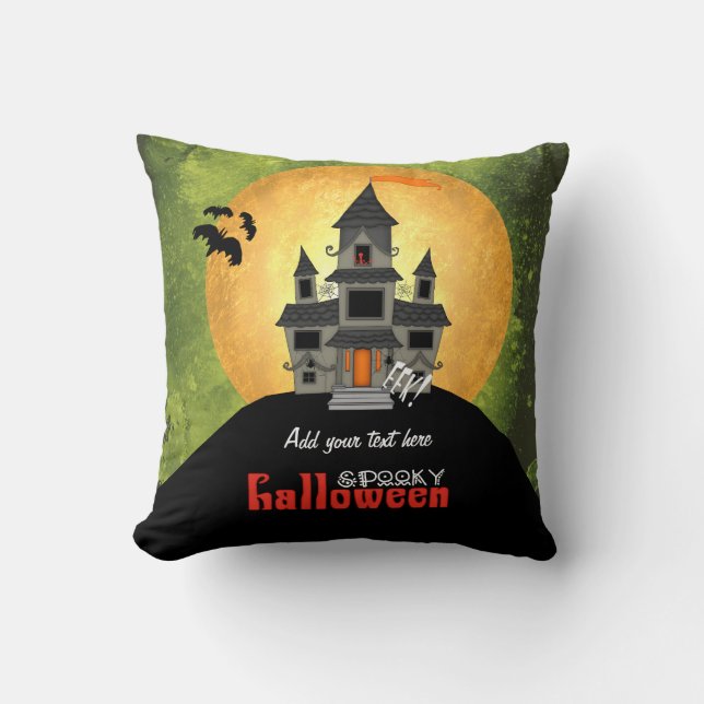 Haunted House Halloween Throw Pillow (Front)