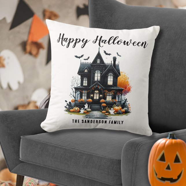 Haunted House Halloween Throw Pillow (Haunted House Halloween Throw Pillow)