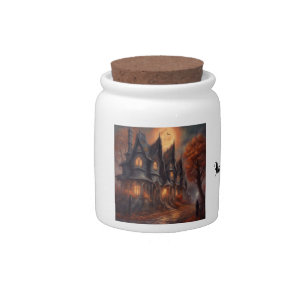 Haunted house Halloween trick or treat Candy Jar