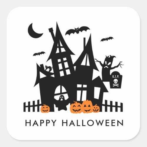 Haunted House Halloween Trick or Treat  Square Sticker
