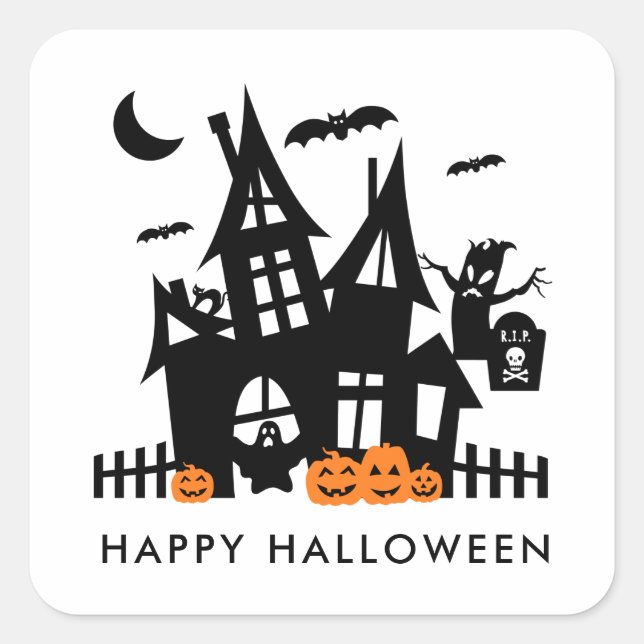 Haunted House Halloween Trick or Treat  Square Sticker (Front)