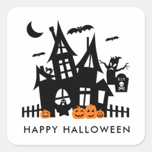 Haunted House Halloween Trick or Treat Square Sticker
