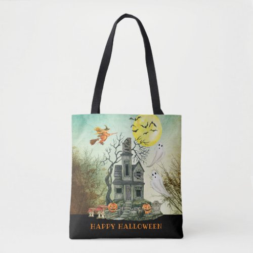 Haunted House Halloween Trick Or Treat Tote Bag