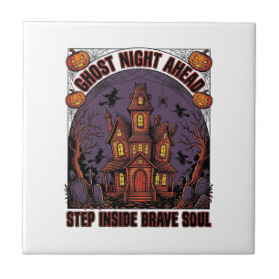 Haunted House Halloween Vintage Engraving Design_1 Ceramic Tile
