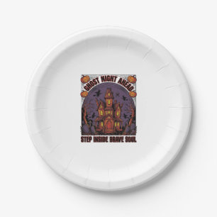 Haunted House Halloween Vintage Engraving Design_1 Paper Plates