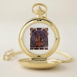 Haunted House Halloween Vintage Engraving Design_1 Pocket Watch