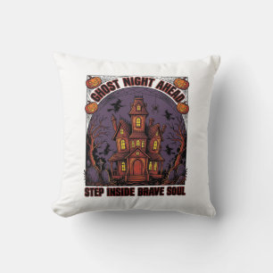Haunted House Halloween Vintage Engraving Design_1 Throw Pillow