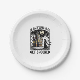 Haunted House Halloween Vintage Engraving Horror S Paper Plates