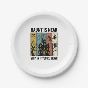 Haunted House Halloween Vintage Engraving Spooky D Paper Plates