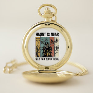 Haunted House Halloween Vintage Engraving Spooky D Pocket Watch