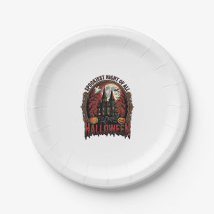 Haunted House Halloween Vintage Engraving Spooky N Paper Plates