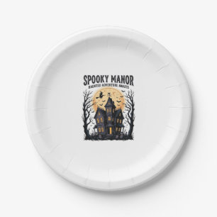 Haunted House Halloween Vintage Engraving Spooky N Paper Plates