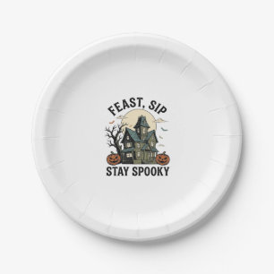 Haunted House Halloween Vintage Engraving Spooky S Paper Plates