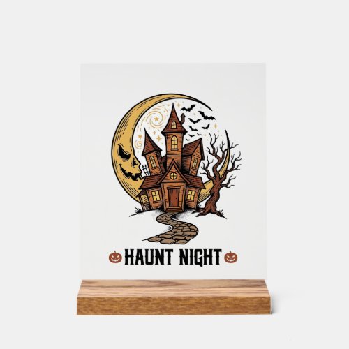 Haunted House Halloween Vintage Engraving White Sh Acrylic Sign