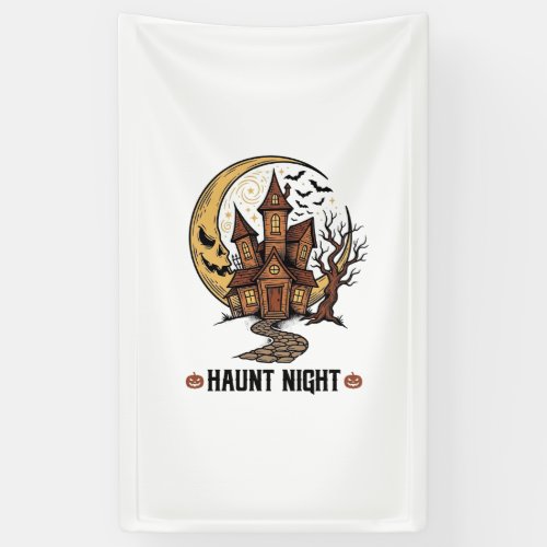 Haunted House Halloween Vintage Engraving White Sh Banner