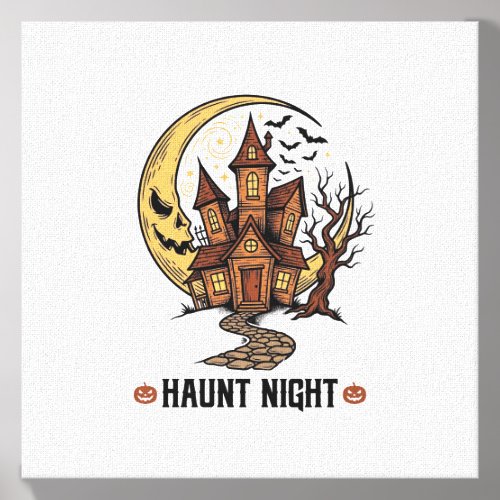 Haunted House Halloween Vintage Engraving White Sh Canvas Photo Tile