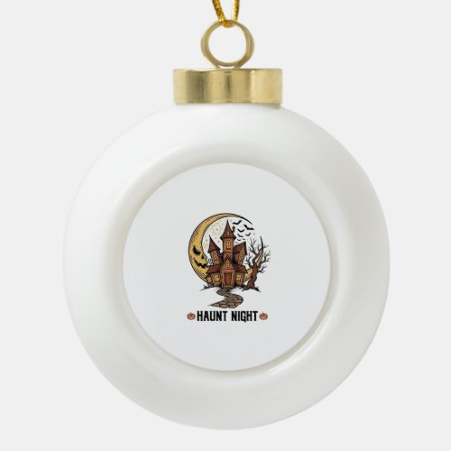 Haunted House Halloween Vintage Engraving White Sh Ceramic Ball Christmas Ornament