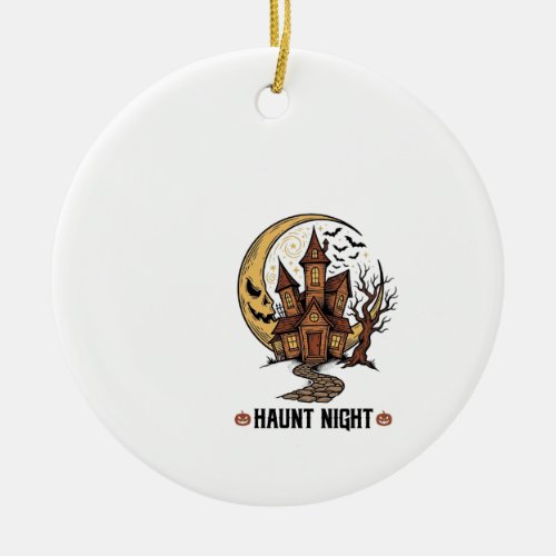 Haunted House Halloween Vintage Engraving White Sh Ceramic Ornament
