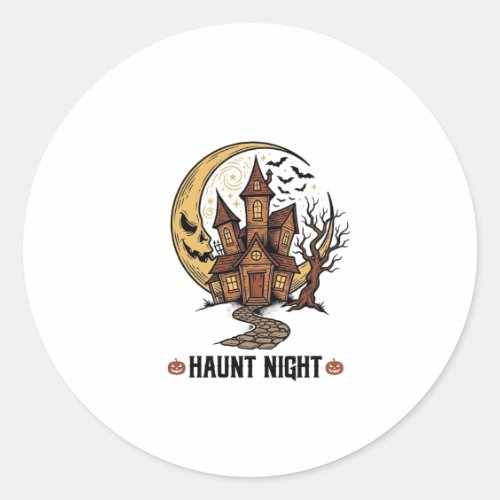 Haunted House Halloween Vintage Engraving White Sh Classic Round Sticker