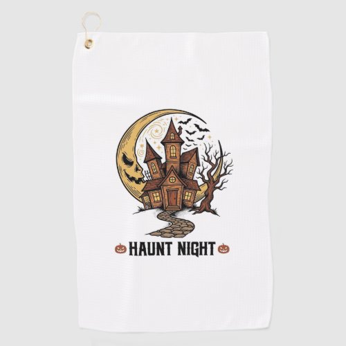 Haunted House Halloween Vintage Engraving White Sh Golf Towel