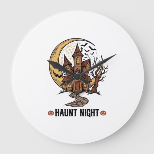 Haunted House Halloween Vintage Engraving White Sh Large Clock