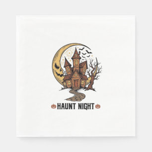 Haunted House Halloween Vintage Engraving White Sh Napkins