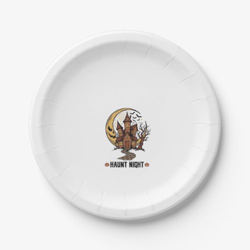 Haunted House Halloween Vintage Engraving White Sh Paper Plates
