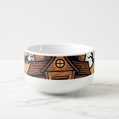 Haunted House Halloween Vintage Engraving White Sh Soup Mug