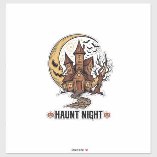 Haunted House Halloween Vintage Engraving White Sh Sticker