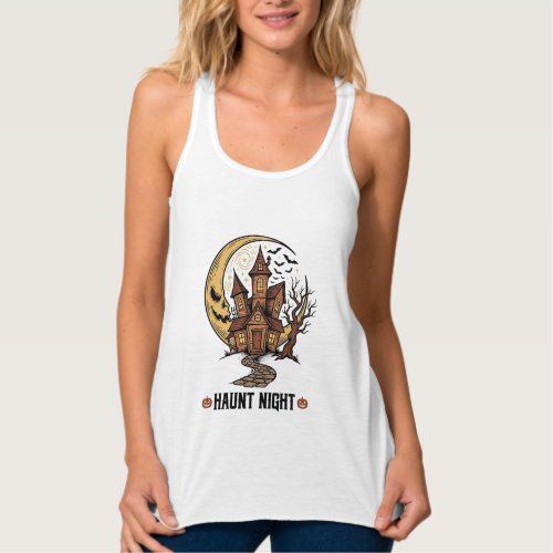 Haunted House Halloween Vintage Engraving White Sh Tank Top