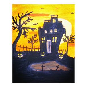Haunted House Halloween Watercolor Photo Print