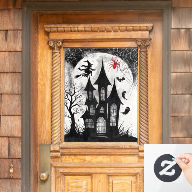 Haunted House Halloween Window Cling (Home Door)