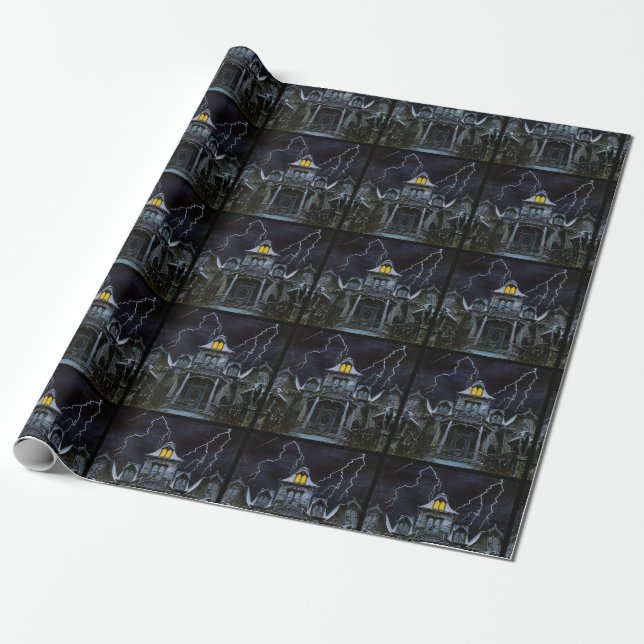 Haunted House Halloween Wrapping Paper (Unrolled)